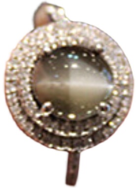 古董珠宝欧洲进口二手天然金绿猫眼石3.54克拉14K金镶钻石女戒指