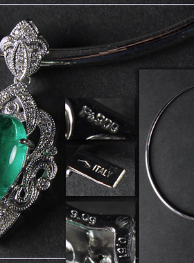 西洋古董进口意大利精工祖母绿9.09克拉PT900铂金镶钻石项链吊坠