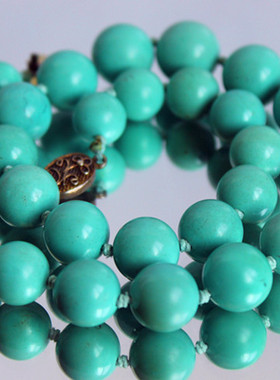 西洋古董首饰珠宝欧洲回流二手睡美人高蓝瓷松石绿松石银项链