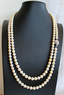 特惠西洋古董珠宝首饰进口阿古屋akoya海水珍珠7MM珠127CM长项链