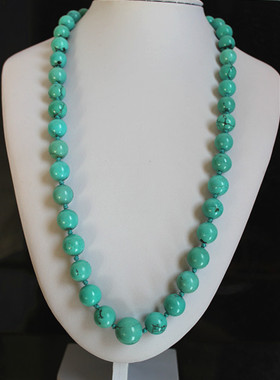 西洋古董首饰珠宝欧洲回流二手美国睡美人高蓝瓷松石绿松石银项链