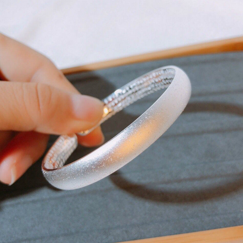 热卖 香港正生纯银999雪花磨砂开口女心经手镯母亲节送妈妈礼礼物