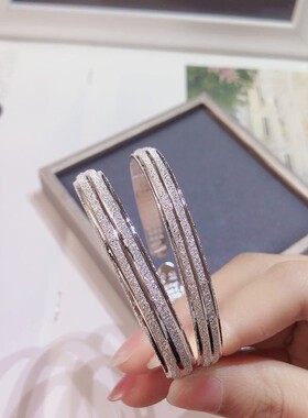 香港正生纯银钉沙条纹内心经足银s999手镯女开口宽版网红红书礼物
