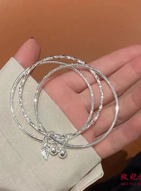 香港正生正品足银9999三生三世铃铛叶子纯银手镯小众手环礼物送女