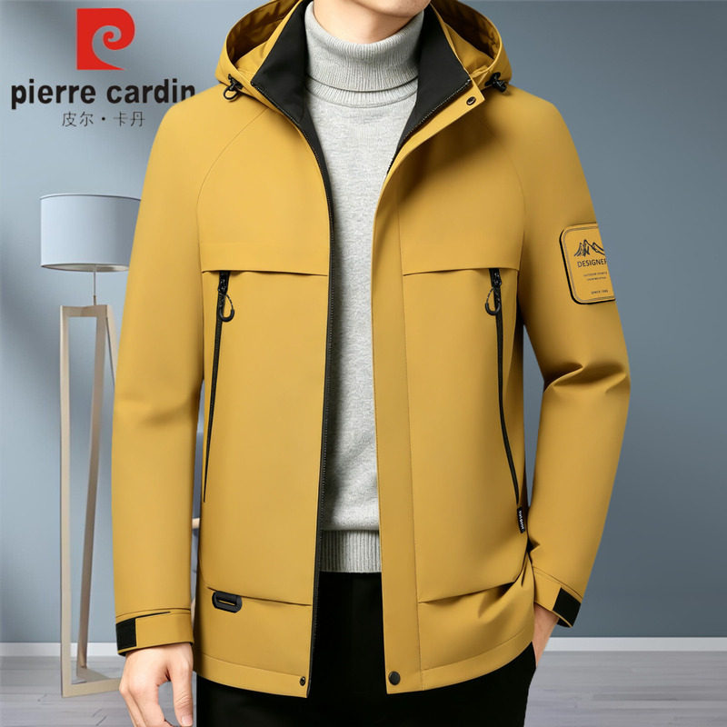 皮尔卡丹男士加厚棉衣冬季连帽工装棉服外套中老年防寒服冲锋衣
