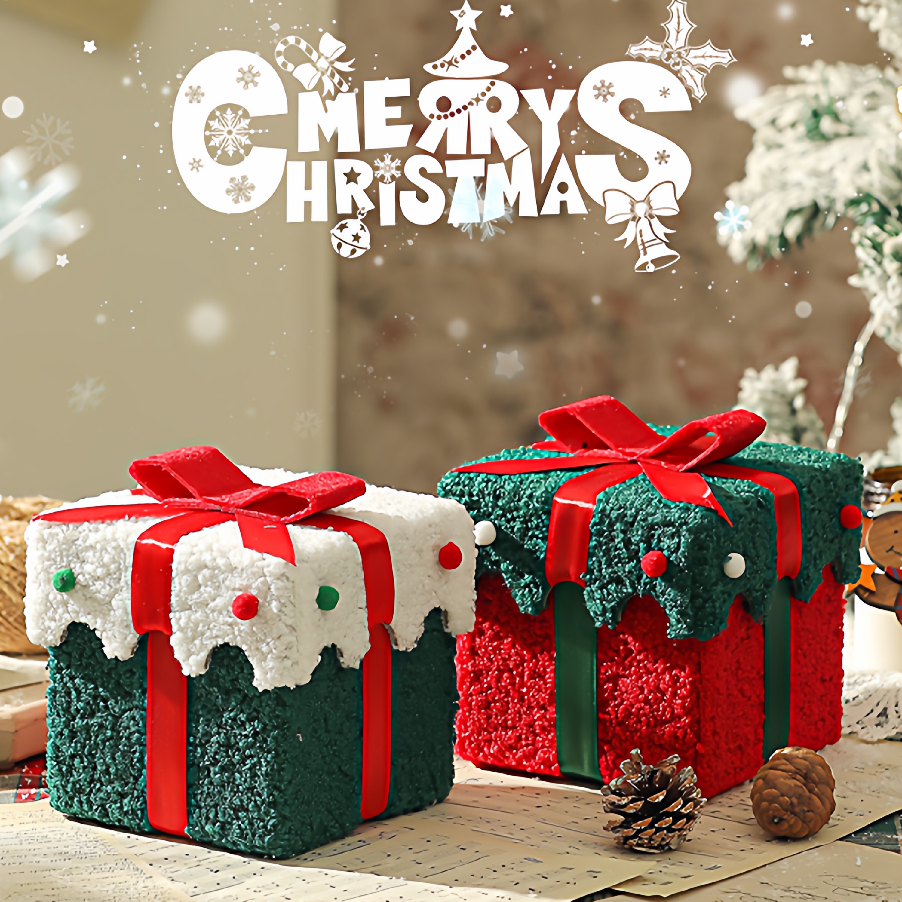 圣诞节礼物盒摆件拍照摄影道具圣诞礼物盒桌面圣诞树氛围场景布置