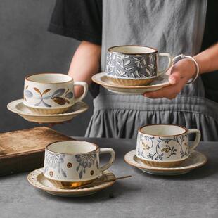 日式复古陶瓷咖啡杯碟套装300ml设计感小众高颜值拿铁杯拉花杯女