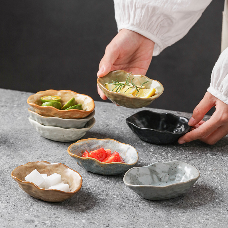 日式复古陶瓷餐具碟家用不规则碟高颜值网红小吃沙拉水果小酱料碟