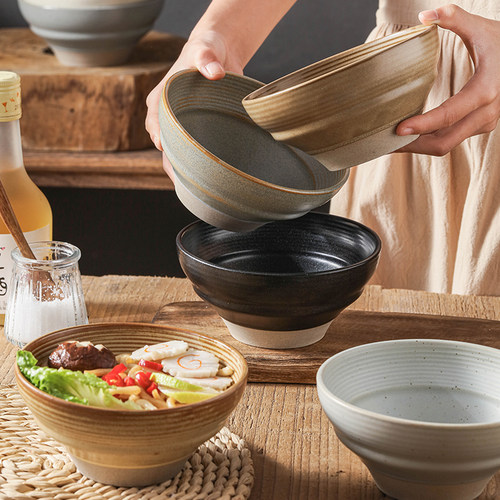 日式复古陶瓷米饭碗家用创意餐具粗陶汤碗餐厅吃饭点心甜品碗6寸