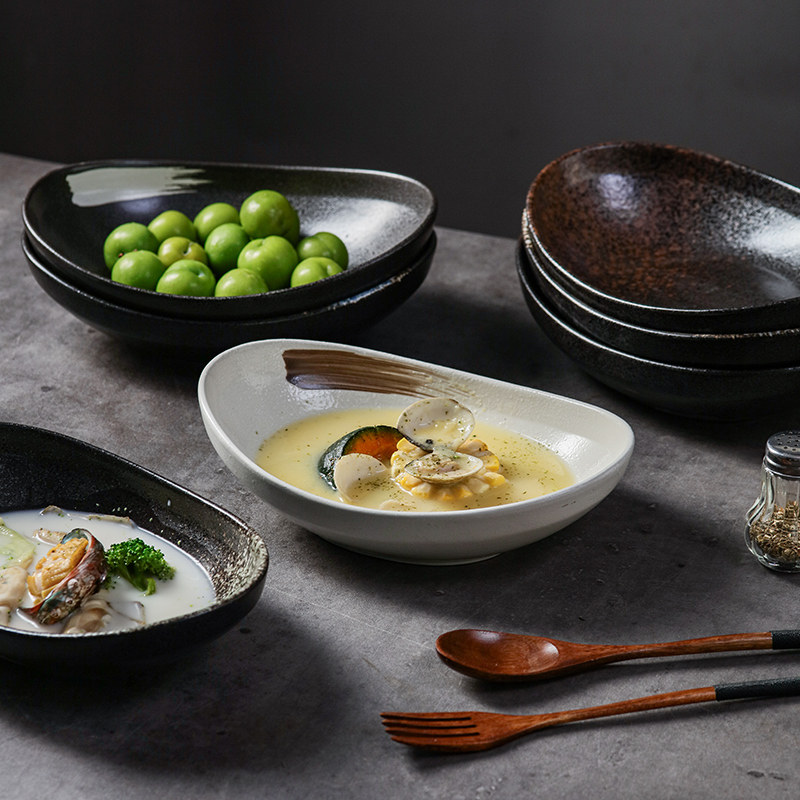 日式陶瓷异形鱼盘菜盘汤盘果盘沙拉盘深盘椭圆元宝盘家用创意餐具,餐饮具,盘,淘宝优惠券,粉丝福利购,淘宝优惠卷