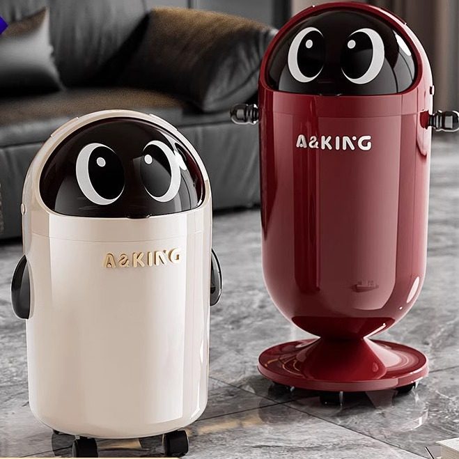 创意垃圾桶卡通家用翻盖高颜值滑轮厨房客厅卧室塑料大容量收纳桶