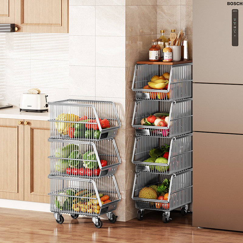 夹缝窄版多层带轮可移动果蔬篮