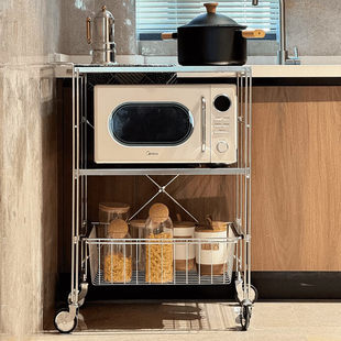厨房置物架微波炉收纳家用不锈钢小推车餐车烤箱烤盘储物2025新款