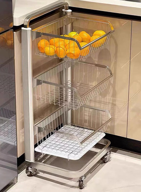 厨房蔬菜水果收纳篮304不锈钢置物架卫生间落地多层可调节层高