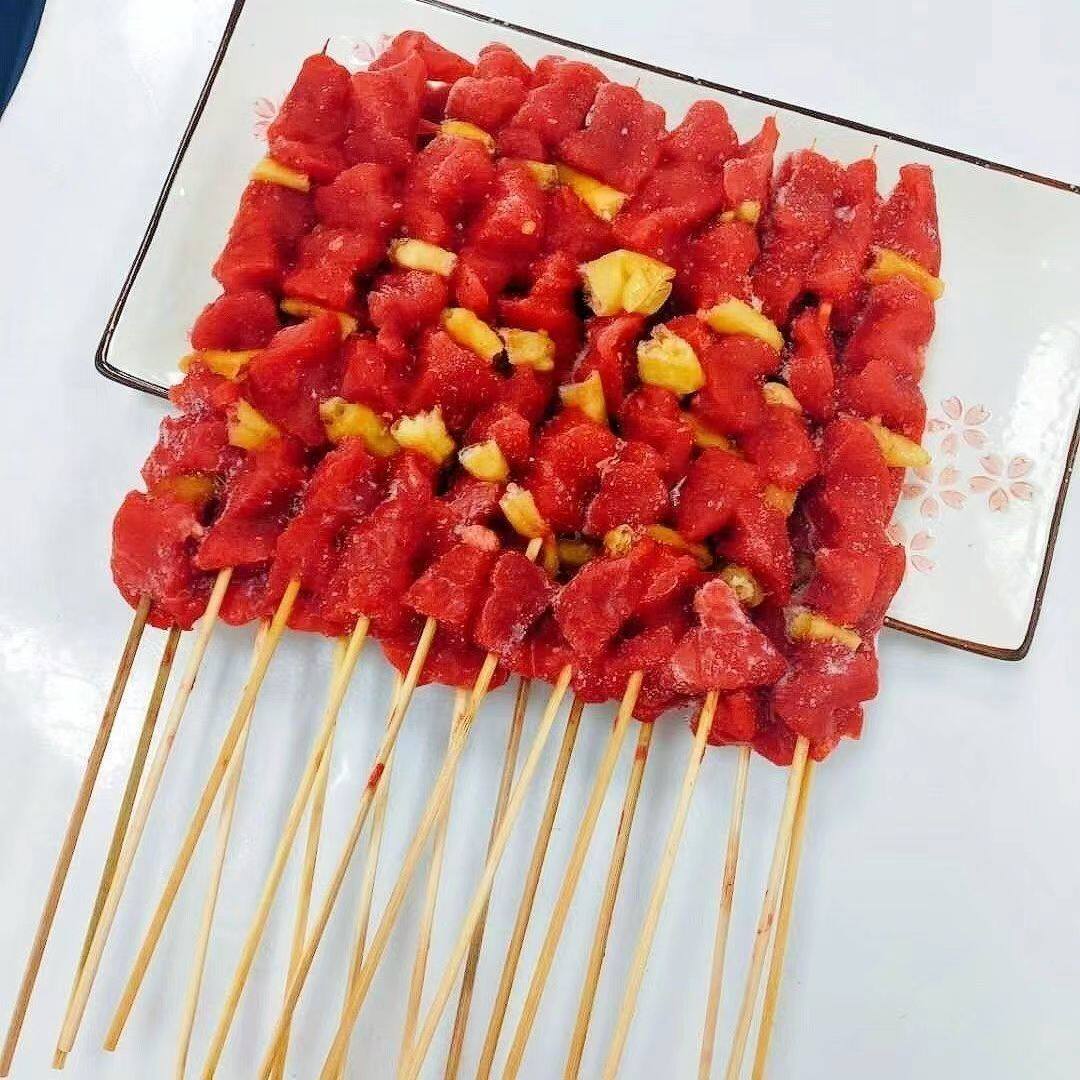 泡椒牛肉风味串户外商用烧烤食材山椒牛肉串油炸铁板烤肉串20串
