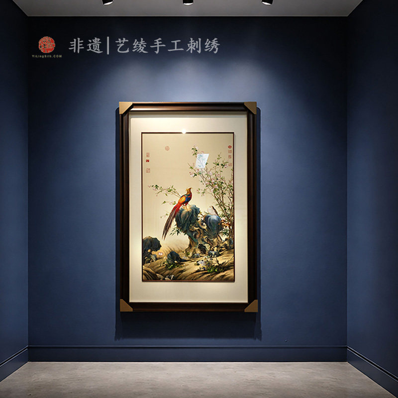 绶带花鸟名画锦春图福寿双全乔迁礼物中式客厅高档手工刺绣装饰画