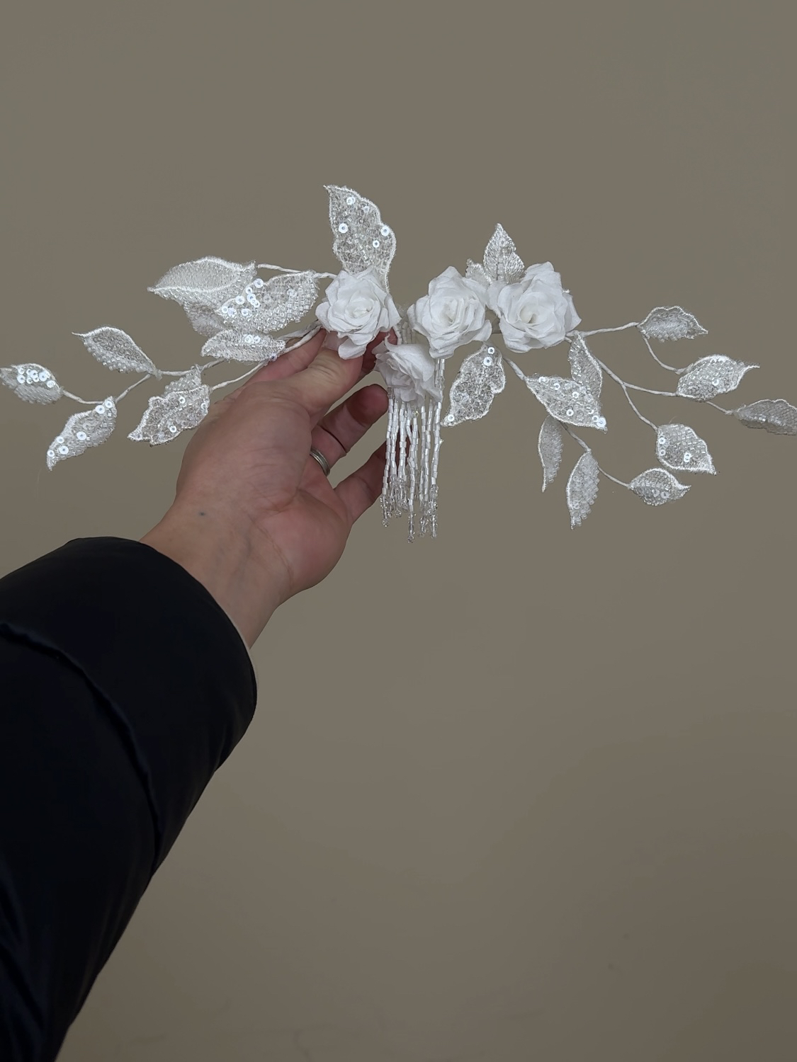 美高原创仙气手工花挂珠流苏新娘头饰品婚纱摄影造型旅拍样片硬纱