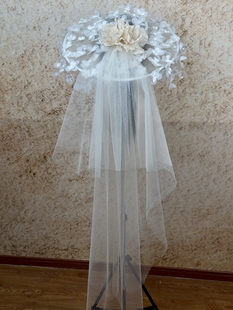 原创仙气花朵鱼骨纱帽礼帽子影楼拍照婚纱摄影旅拍法式样片写真