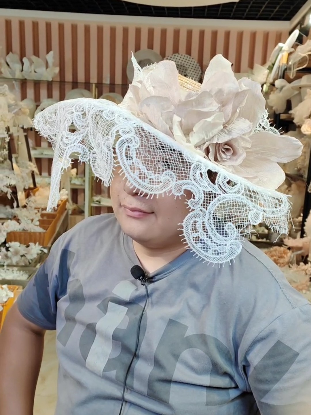 美高原创手工花复古蕾丝草帽礼帽子新娘头饰品影楼拍照外景拍摄