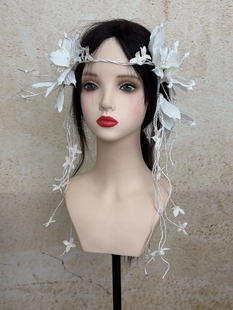 美高原创百搭手工花串花流苏盖茨比新娘头饰跟妆造型婚纱旅拍样片