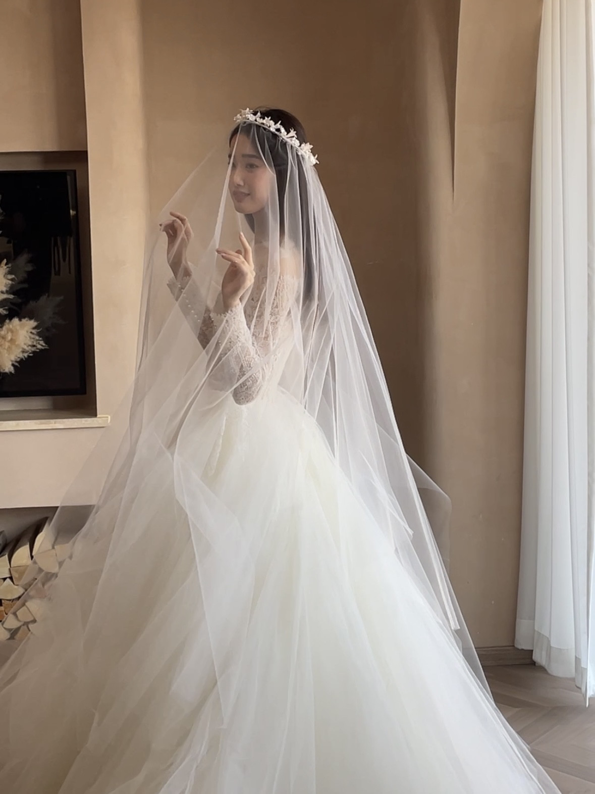 美高原创森系手工花环韩国纱空顶头纱新娘样片拍摄外景造型旅拍