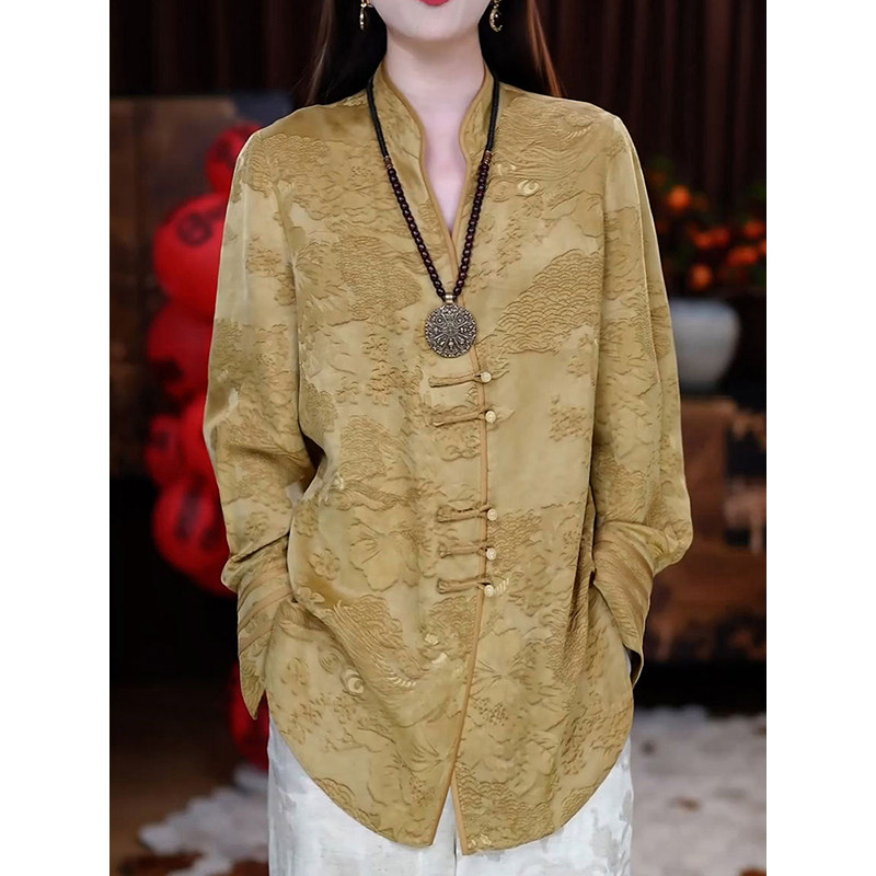 新中式国风印花立领长袖衬衫2025春季新款贵夫人减龄宽松百搭衬衣,女装/女士精品,衬衫,淘宝优惠券,粉丝福利购,淘宝优惠卷