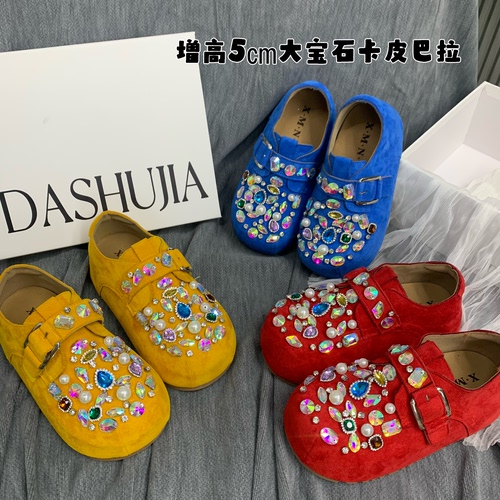 602新款厚底重工韩版水钻圆头增高糖果色彩钻设计感小众休闲百搭