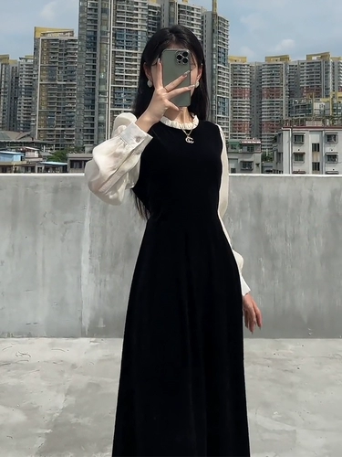 Комплект, лонгслив, осеннее платье, черная длинная юбка, французский стиль, изысканный стиль, коллекция 2023, городской стиль