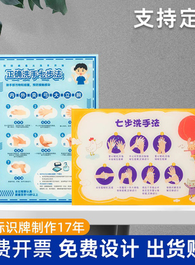 定做洗手七步法亚克力标识牌医院诊所幼儿园学校墙贴6步骤示意图