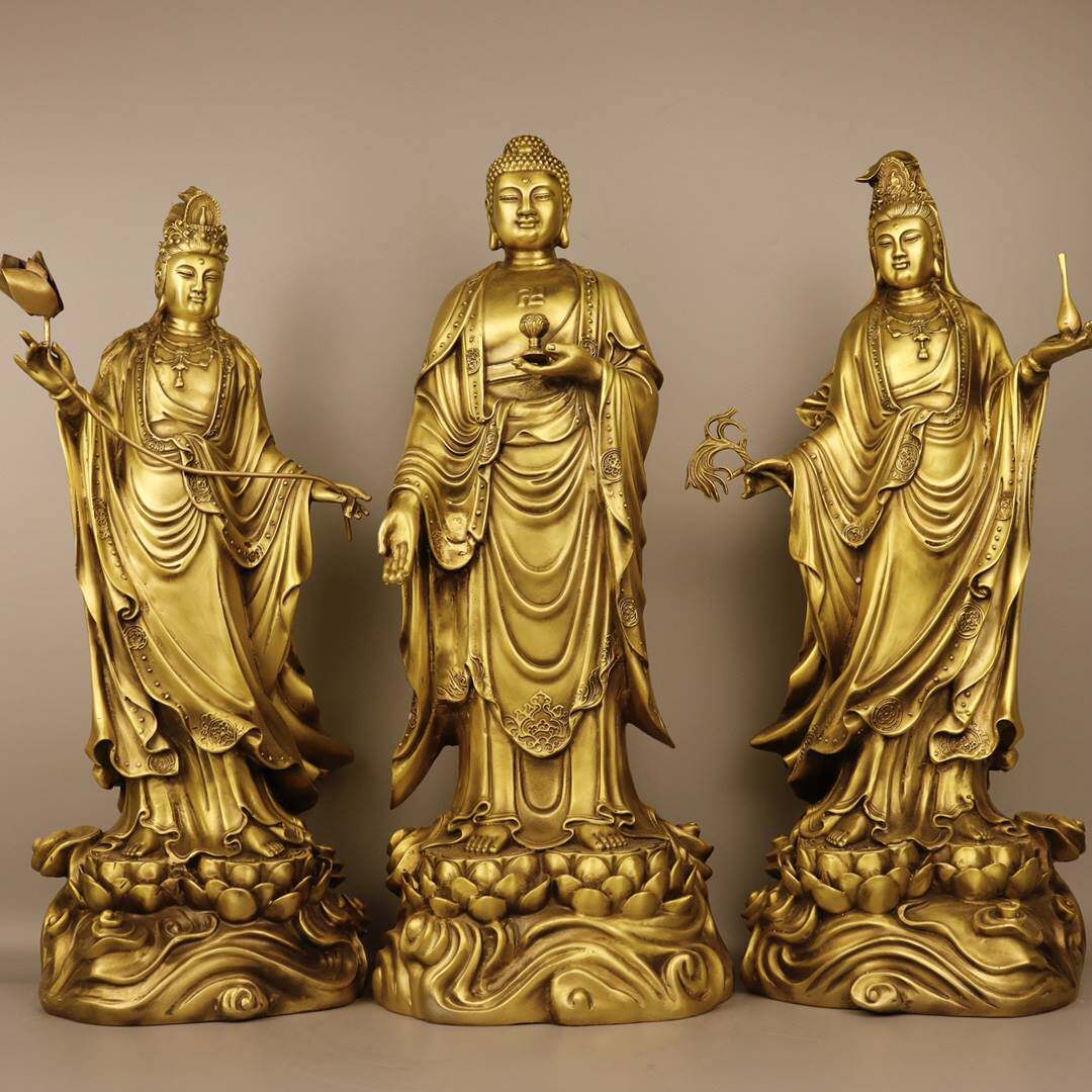 新款纯铜西方三圣大号佛祖观音菩萨大势至菩萨铜像家居佛堂供奉