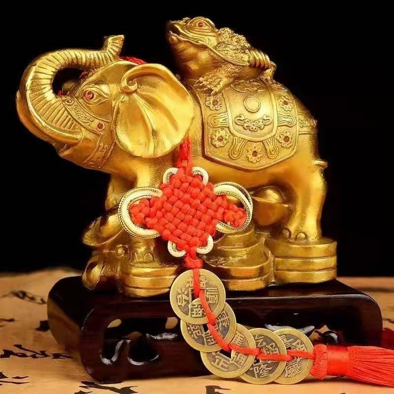 象上金蟾大象摆件黄铜