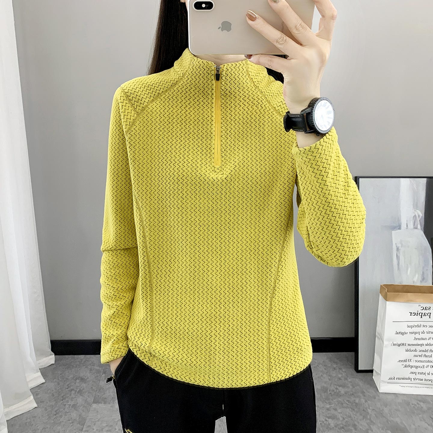 户外立领抓绒衣女长袖T恤套头卫衣透气摇粒绒打底衫加厚保暖上衣