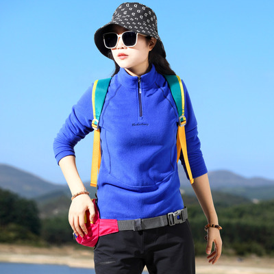 户外运动抓绒衣女长袖T恤套头卫衣透气摇粒绒打底衫加厚保暖上衣