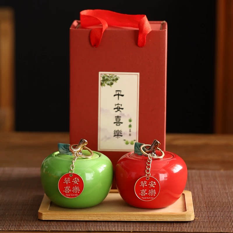 陶瓷创意苹果茶叶罐密封罐普洱家用糖果罐防潮红绿茶储存罐礼盒