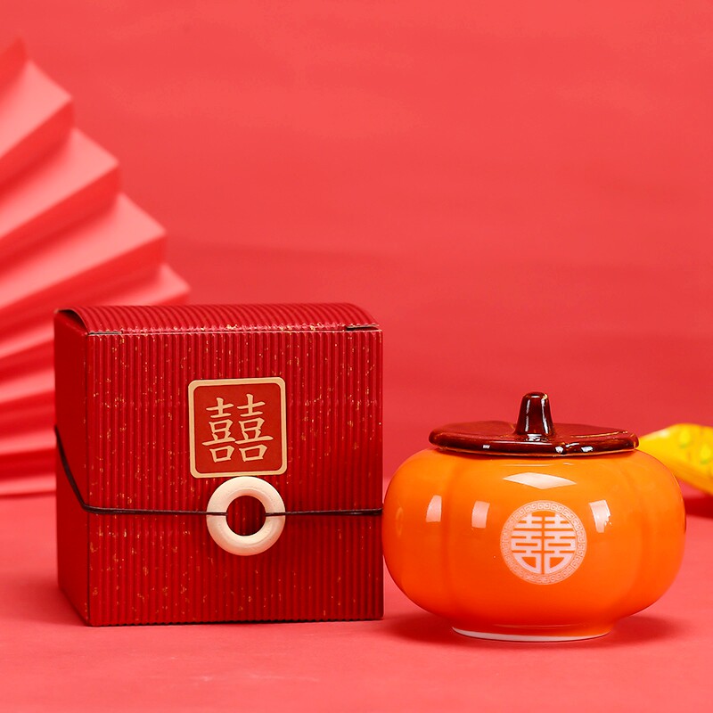 2022新款柿子喜糖罐时尚包装盒子结婚创意糖果茶叶罐婚庆伴手礼