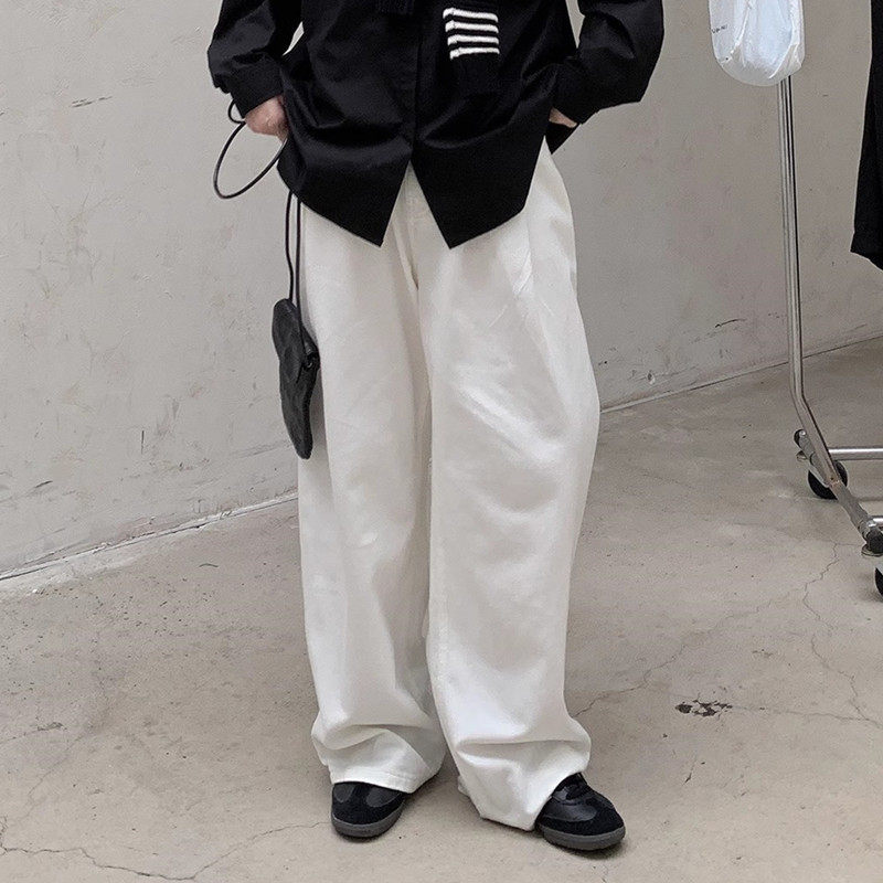 设计感小众山本街头慵懒风白色阔腿裤女春夏季高腰宽松显瘦长裤子,女装/女士精品,牛仔裤,淘宝优惠券,粉丝福利购,淘宝优惠卷