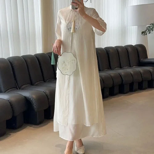 优雅仙气绣花旗袍禅意连衣裙子女