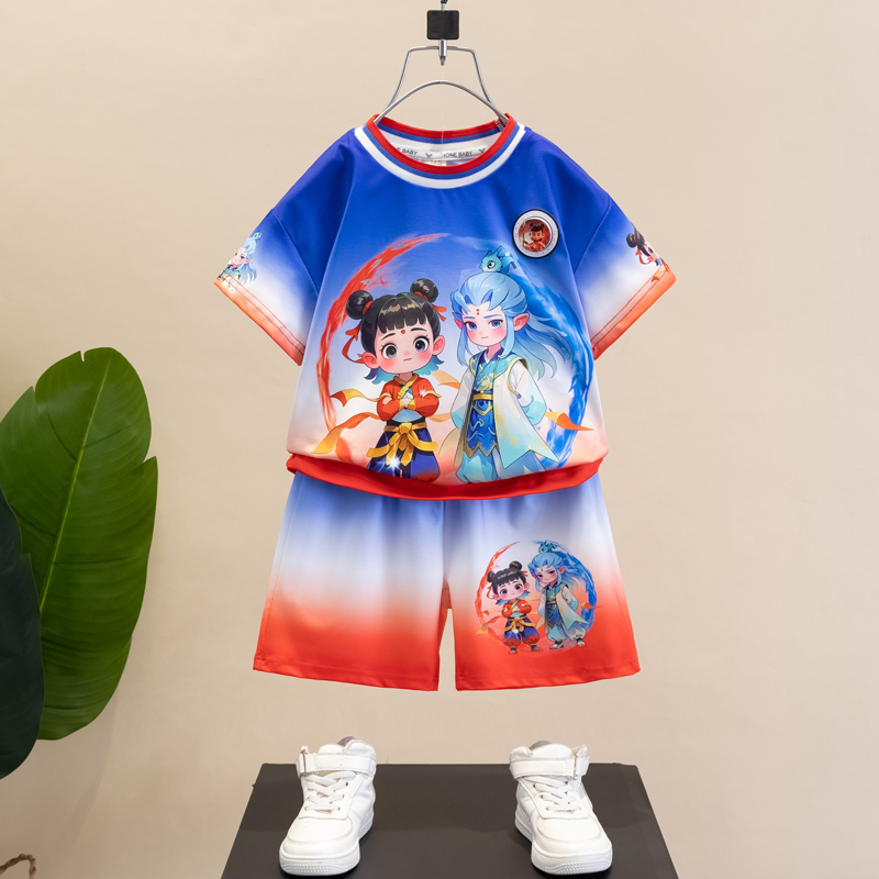 哪吒衣服男童短袖套装夏季