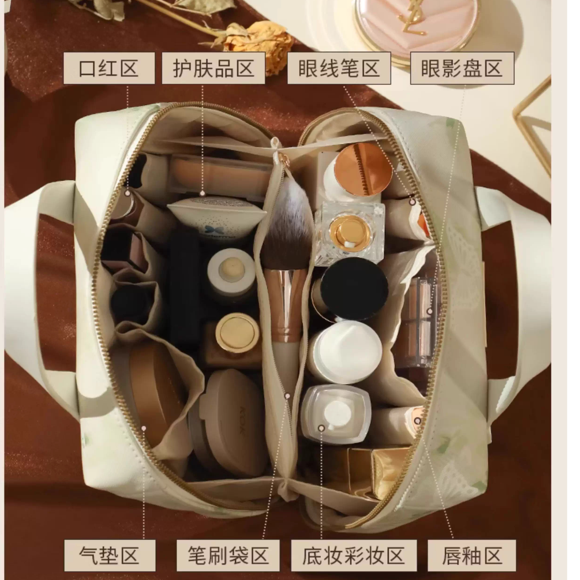 新中式高端大容量便携化妆包图片