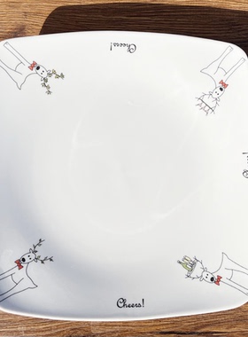 外贸出口陶瓷餐盘方盘圣诞节盘子驯鹿摆盘尾货二十年老货卖完无补