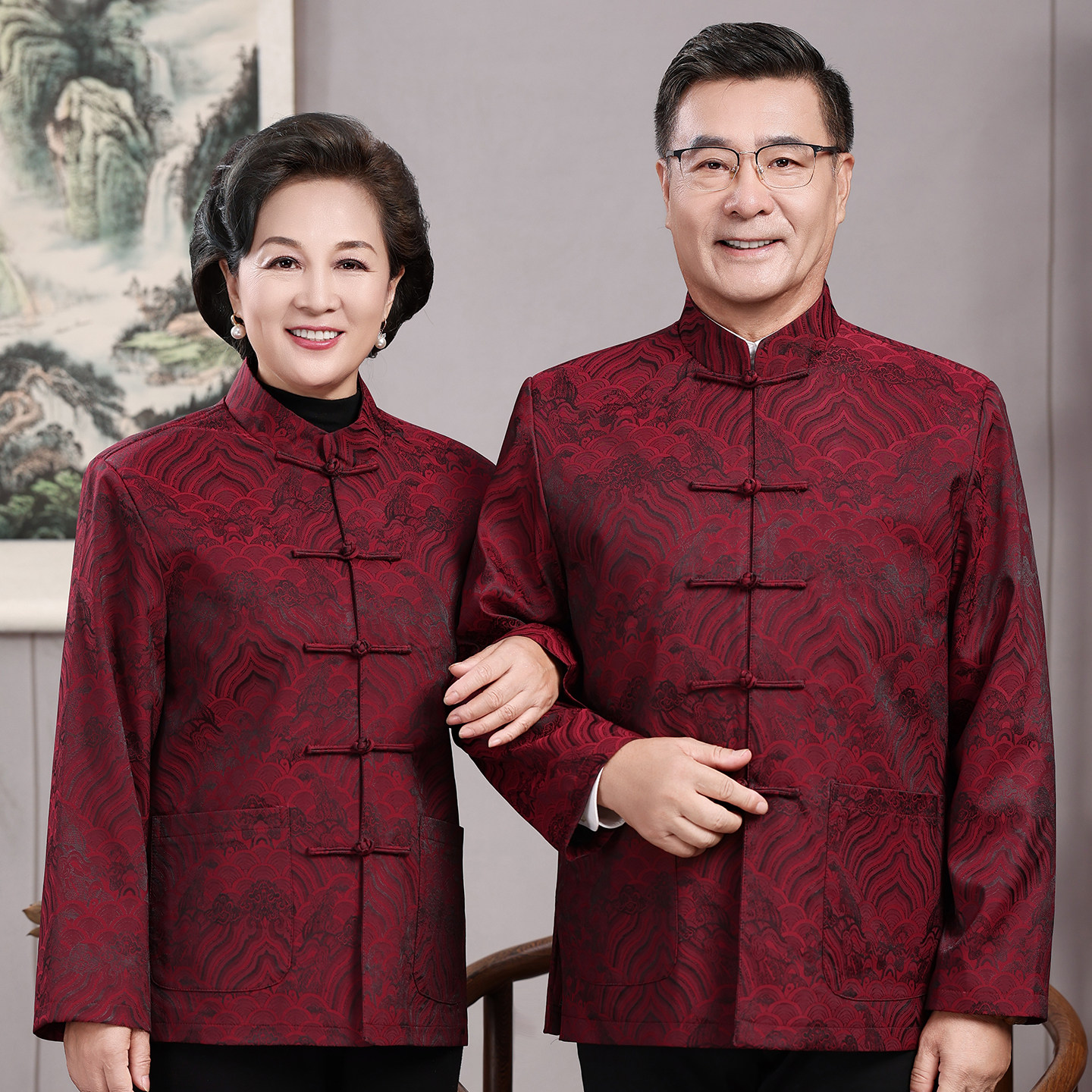 唐装男中老年春秋父母中式婚礼服老人过寿生日爷爷奶奶中国风套装
