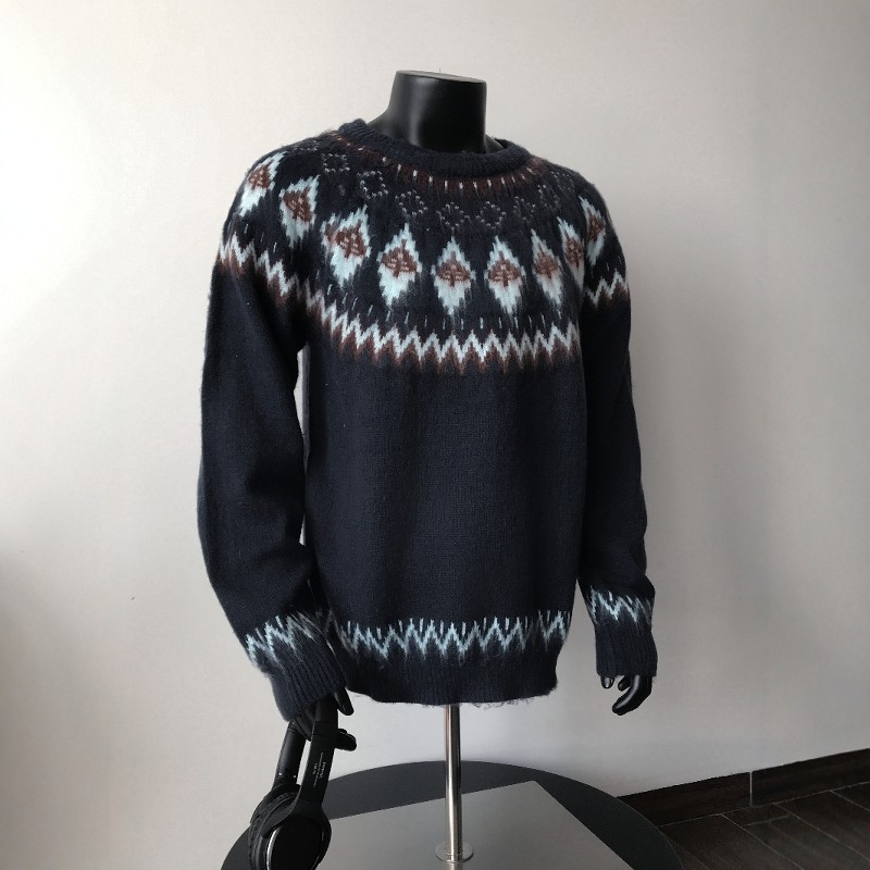 日系复古费尔岛提花圆领毛衣男女潮牌情侣装针织衫秋冬新年毛线衣