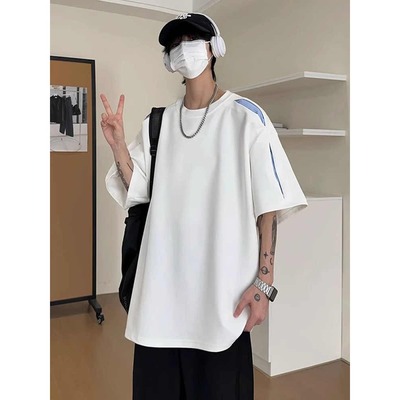 拼接解构太空棉t恤男夏季重磅