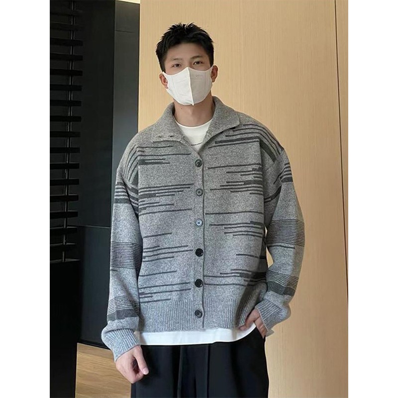 撞色条纹针织衫外套男秋冬穿搭