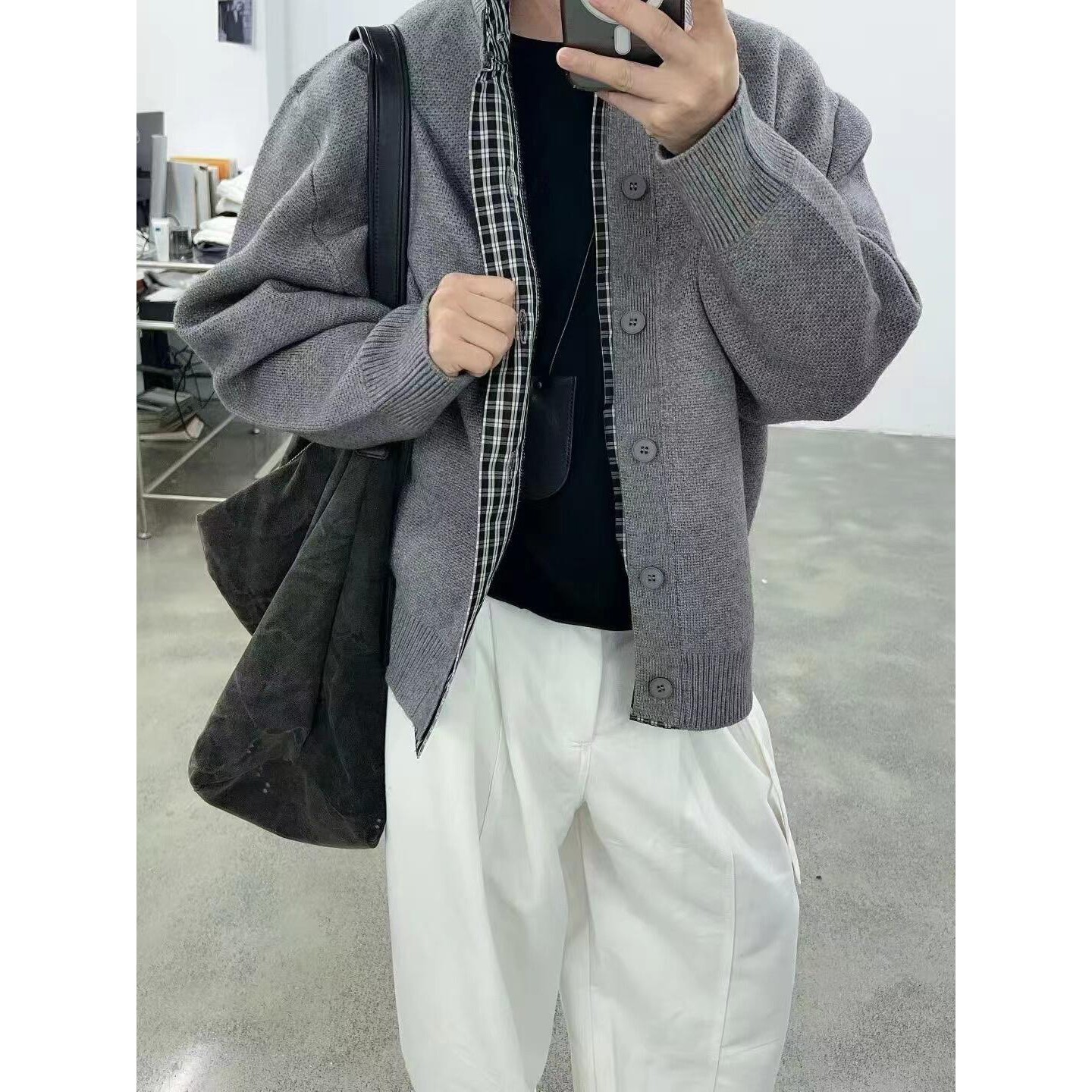 假两件格子衬衫外套男款秋季软糯慵懒风开衫毛衣少年感休闲针织衫