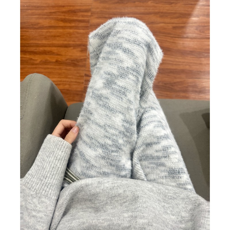 海马毛扎染针织卫裤男款冬季加绒小香风直筒裤子美式慵懒风休闲裤