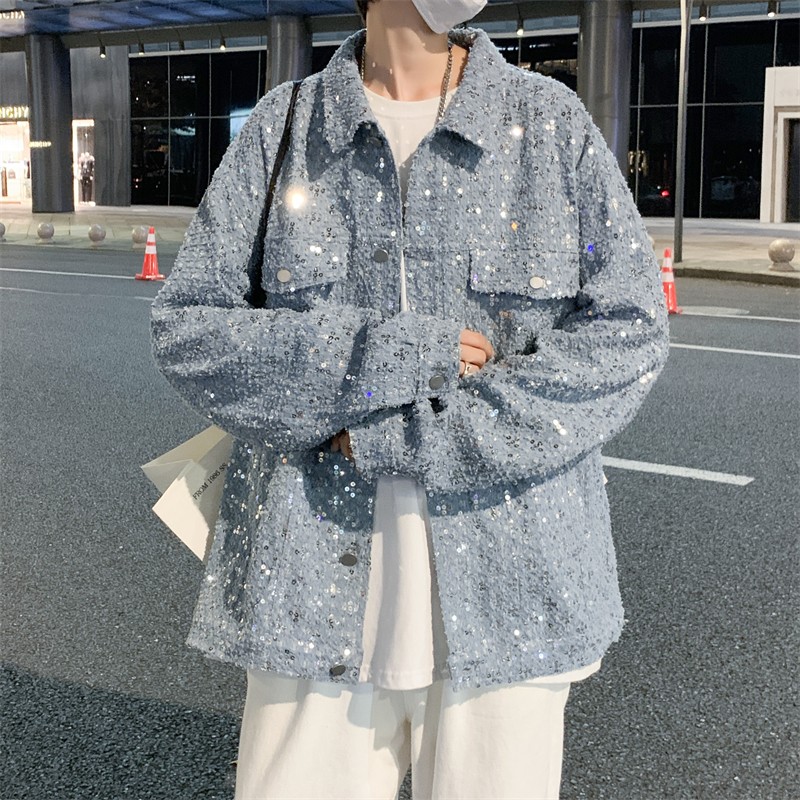 2025春季新款个性设计感重工刺绣亮片休闲夹克外套男潮牌痞帅上衣