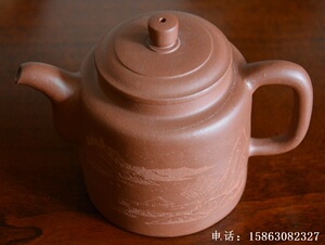 紫砂茶壶 原矿朱泥洋桶壶 紫砂壶收藏 全手工雕刻井栏壶 应卫强制