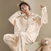 睡衣女春秋季 带胸垫女生卡通家居服冬款 纯色长袖 棋盘格2025年新款