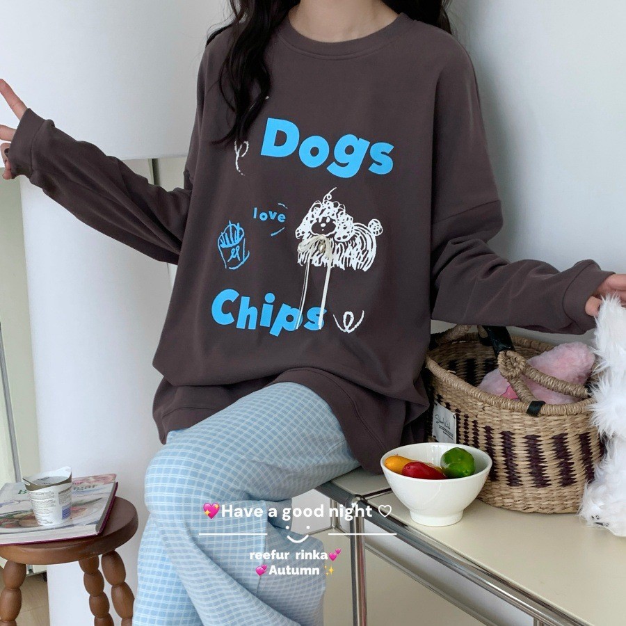 德绒睡衣~Reefur Rinka梨花家新款秋冬卡通小狗印花长袖家居服女